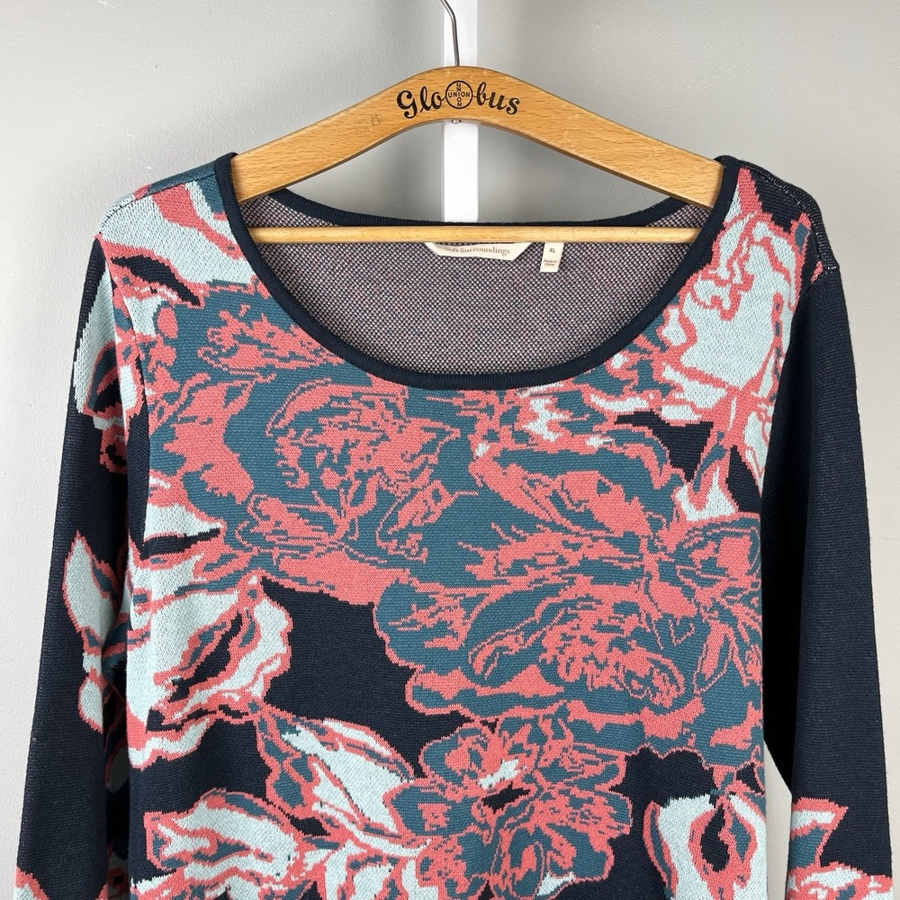 Soft‎ Surroundings Seeds of Spring Sweater Womens XL Navy Teal Coral Knit